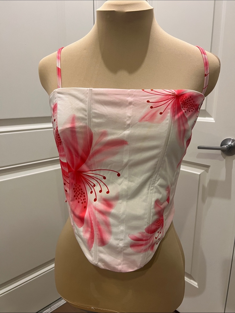 Floral Strap Corset Top - Pink/White